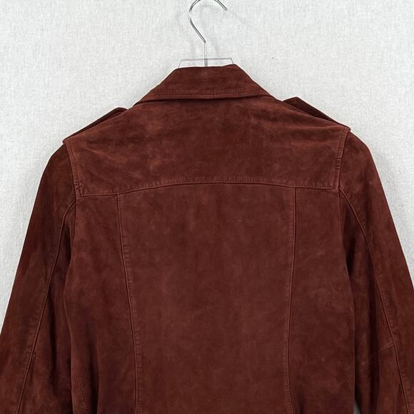 ALLSAINTS Plait Balfern Suede Biker Jacket Womens 6 Burgundy Maroon Moto Zip - Picture 9 of 16